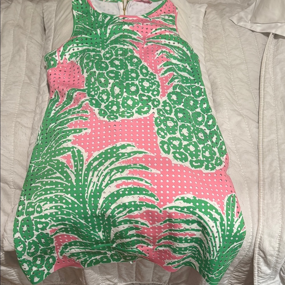 Lilly Pulitzer Green and Pink Halter Sheath Dress